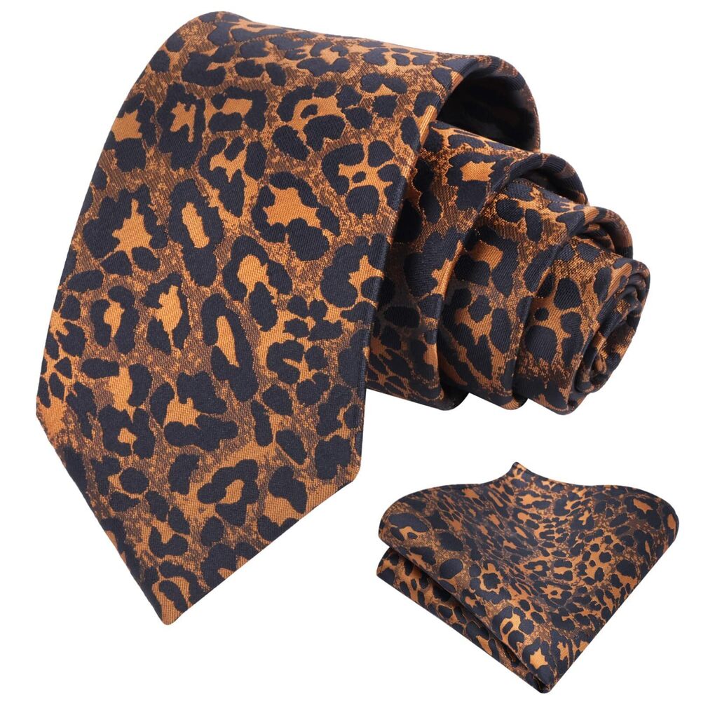 1893 3.15'' Irregular Shape Cheetah Print Pattern Tie with Pocket Square